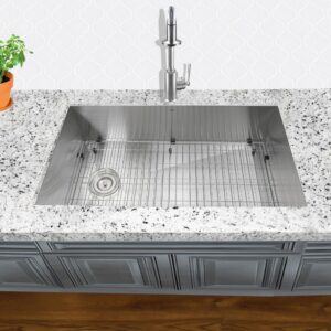 Nantucket Sinks ZR3218-OSD Pro Series 32 Inch Large Rectangle Single Bowl Undermount Small Radius Stainless Steel Kithcen Sink