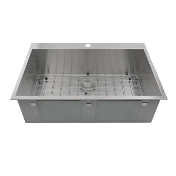 Nantucket Sinks' ZR3322-S-16 - 33 Inch Large Rectangle Single Bowl Self Rimming Zero Radius Stainless Steel Drop In Kitchen Sink, 16 Gauge -1 Hole