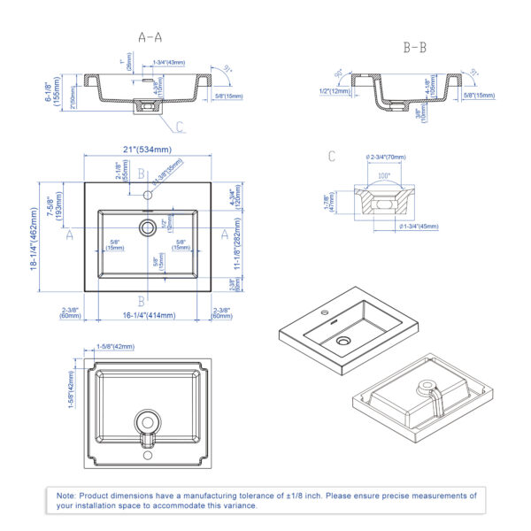 Dowell Topmount Bathroom Resin Basin 000 2118BP