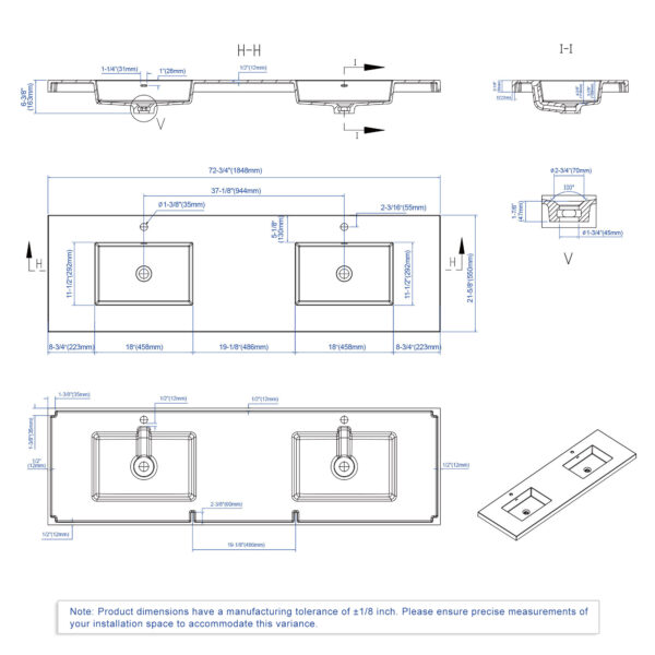 Dowell Topmount Bathroom Resin Basin 000 7322BP