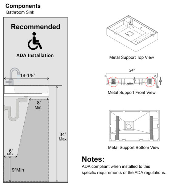 Dowell Wall Mounted Bathroom Sink 070 2418 – ADA