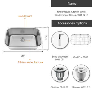 Dowell Undermount Kitchen Sinks Undermount Series-6001 2718