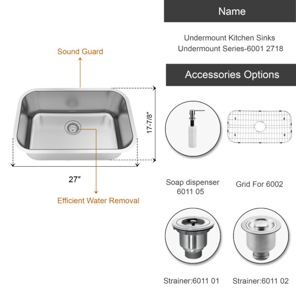 Dowell Undermount Kitchen Sinks Undermount Series-6001 2718