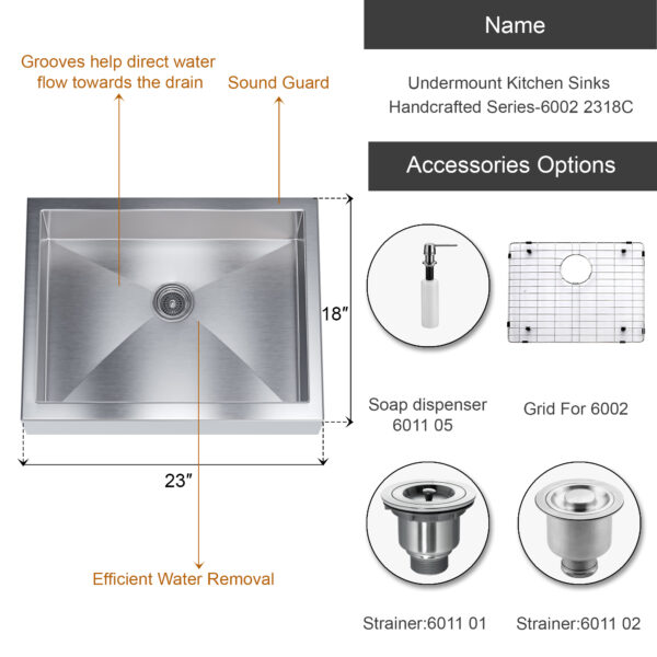 Dowell Undermount Kitchen Sinks Handcrafted Series-6002 2318C