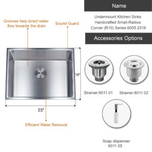 Dowell Undermount Kitchen Sinks Handcrafted Small-Radius Corner (R10) Series 6005 2318