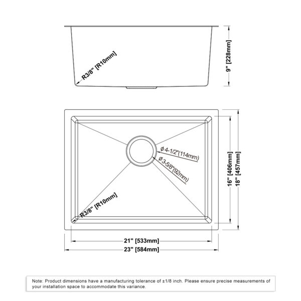 Dowell Undermount Kitchen Sinks Handcrafted Small-Radius Corner (R10) Series 6005 2318