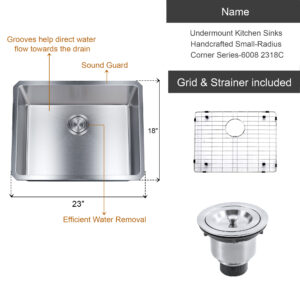 Dowell Undermount Kitchen Sinks Handcrafted Small-Radius Corner Series-6008 2318C