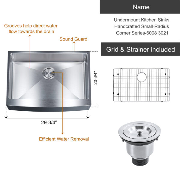 Dowell Undermount Kitchen Sinks Handcrafted Small-Radius Corner Series-6008 3021