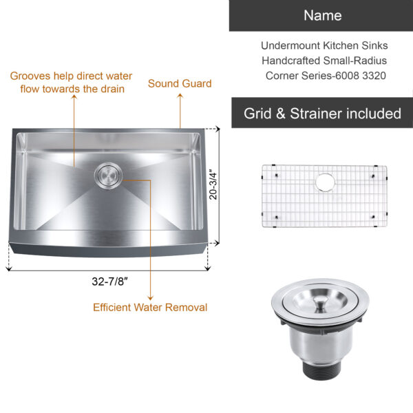 Dowell Undermount Kitchen Sinks Handcrafted Small-Radius Corner Series-6008 3320