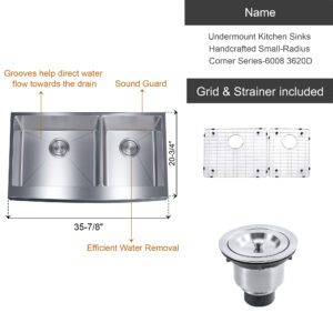 Dowell Undermount Kitchen Sinks Handcrafted Small-Radius Corner Series-6008 3620D