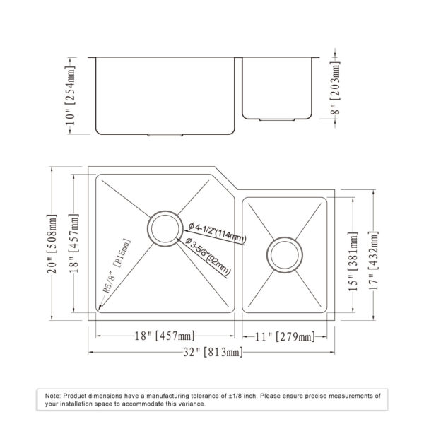 Dowell Undermount Kitchen Sinks Handcrafted Small-Radius Corner Series-6008 3220D