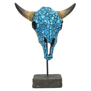 Design Toscano AL59134 11 1/2 Inch Western Faux Turquoise Cow Skull Statue