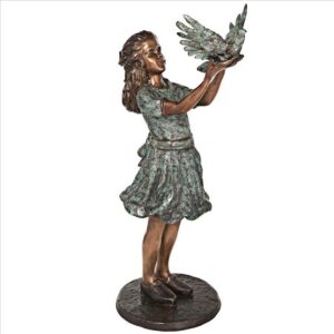 Design Toscano AS24915 14 Inch Destiny and The Dove of Peace Little Girl Cast Bronze Garden Statue