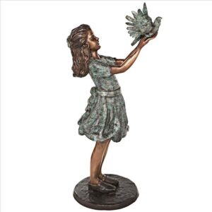 Design Toscano AS24915 14 Inch Destiny and The Dove of Peace Little Girl Cast Bronze Garden Statue