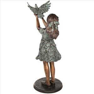 Design Toscano AS24915 14 Inch Destiny and The Dove of Peace Little Girl Cast Bronze Garden Statue