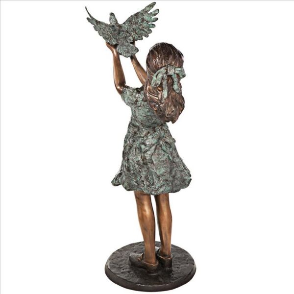 Design Toscano AS24915 14 Inch Destiny and The Dove of Peace Little Girl Cast Bronze Garden Statue