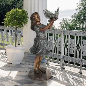 Design Toscano AS24915 14 Inch Destiny and The Dove of Peace Little Girl Cast Bronze Garden Statue