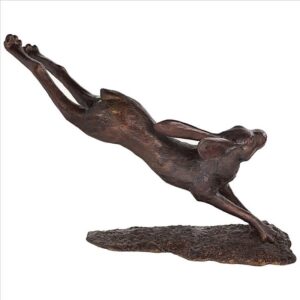 Design Toscano AS27234 15 Inch Leaping Hare Jumping Rabbit Cast Bronze Garden Statue