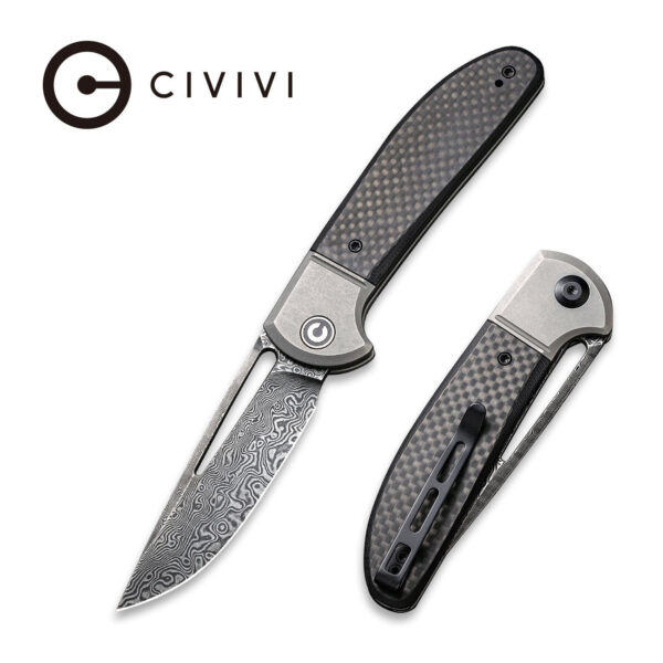 CIVIVI Trailblazer XL Slip Joint Knife Carbon Fiber & G10 & Stainless Steel Handle (3.46" Damascus Blade) C2101DS-1