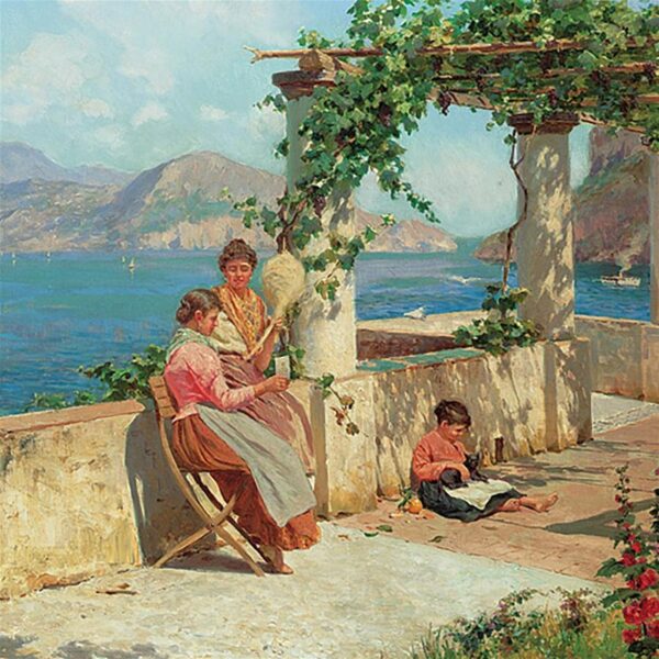 Design Toscano DA1511 20 Inch Figures On a Terrace in Capri Canvas Replica Painting - Small