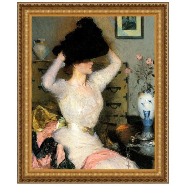 Design Toscano DA3483 32 1/4 Inch The Black Hat Lady Trying on a Hat 1904 Canvas Replica Painting - Large