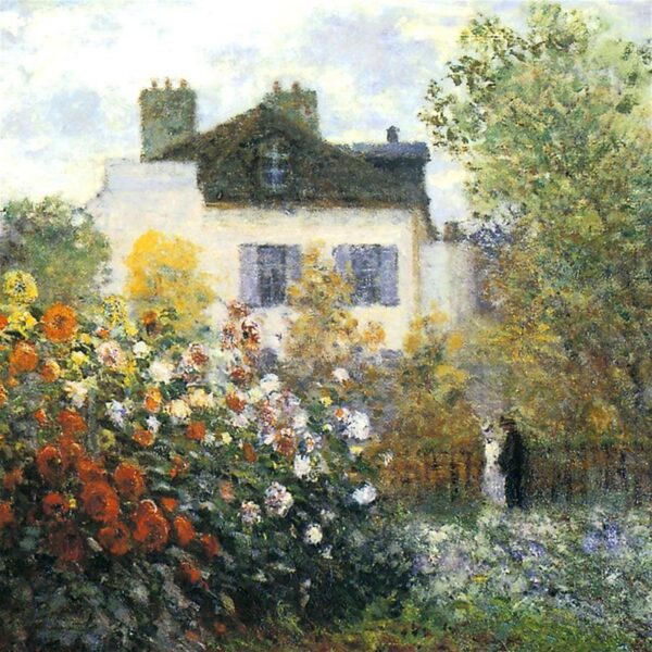 Design Toscano DA3924 47 Inch Monets Garden at Argenteuil The Dahlias 1873 Canvas Replica Painting - Grande