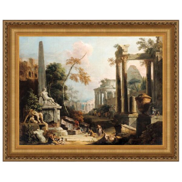 Design Toscano DA4791 25 1/4 Inch Landscape with Classical Ruins and Figures 1730 Canvas Replica Painting - Small