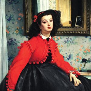 Design Toscano DA5144 43 1/4 Inch Portrait of Mlle. L.L. Young Lady in Red Jacket 1864 Canvas Replica Painting - Grande