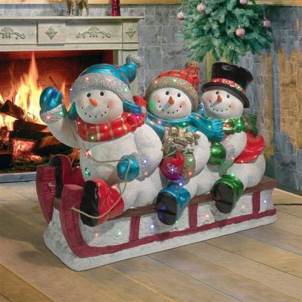 Design Toscano DB477040 16 Inch Illuminated Snowmen on Sled Statue