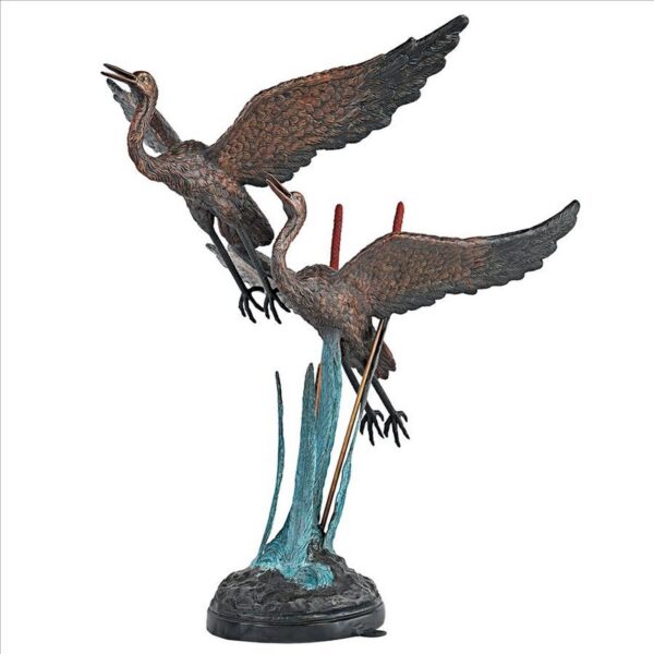 Design Toscano DD2164 31 1/2 Inch Flying Heron Pair in Reeds Cast Bronze Garden Statue