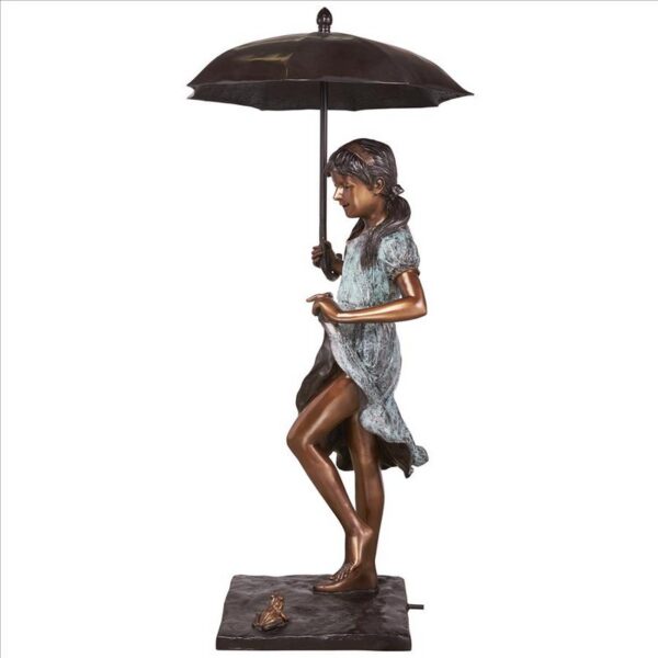 Design Toscano DK1889 30 1/2 Inch Singing in The Rain Young Girl with Umbrella Cast Bronze Garden Statue