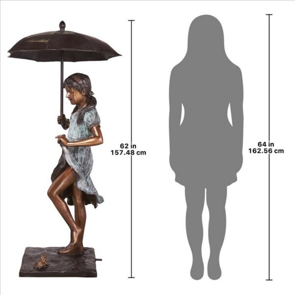 Design Toscano DK1889 30 1/2 Inch Singing in The Rain Young Girl with Umbrella Cast Bronze Garden Statue