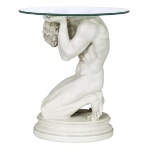 Design Toscano EU34295 16 Inch Neoclassical Male Glass Topped Table