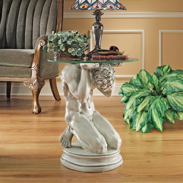 Design Toscano EU34295 16 Inch Neoclassical Male Glass Topped Table