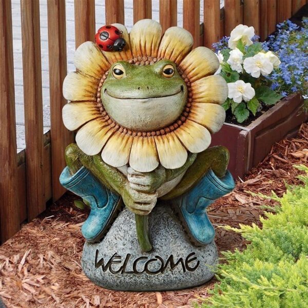 Design Toscano HF300725 7 Inch Flowery Frog Garden Welcome Statue