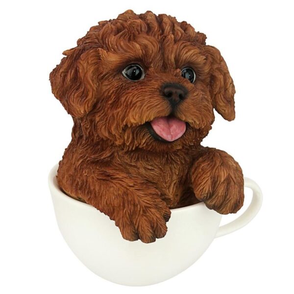 Design Toscano HT8750 4 1/2 Inch Poodle Pup in Cup - Red