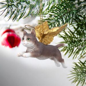 Design Toscano JH170740 4 Inch Honor The Feline Grey Tabby Holiday Cat Angel Ornament