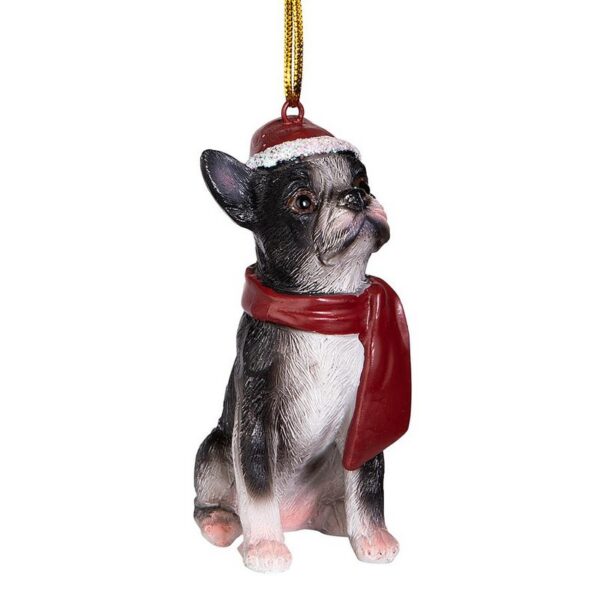 Design Toscano JH576302 2 1/2 Inch Boston Terrier Holiday Dog Ornament Sculpture