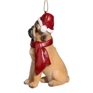 Design Toscano JH576315 2 1/2 Inch Pug Holiday Dog Ornament Sculpture