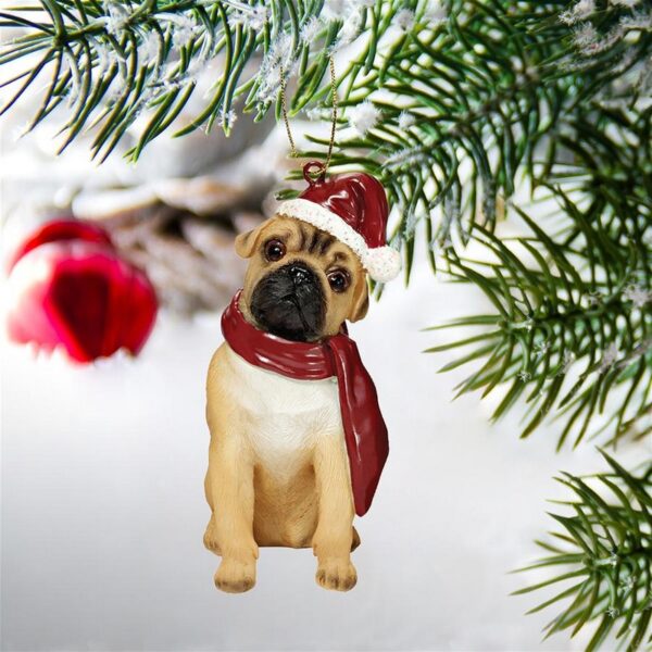 Design Toscano JH576315 2 1/2 Inch Pug Holiday Dog Ornament Sculpture