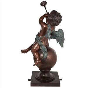 Design Toscano KW47160 20 Inch Baby Gabriel Sounding Heaven S Trumpet Cast Bronze Garden Angel Statue