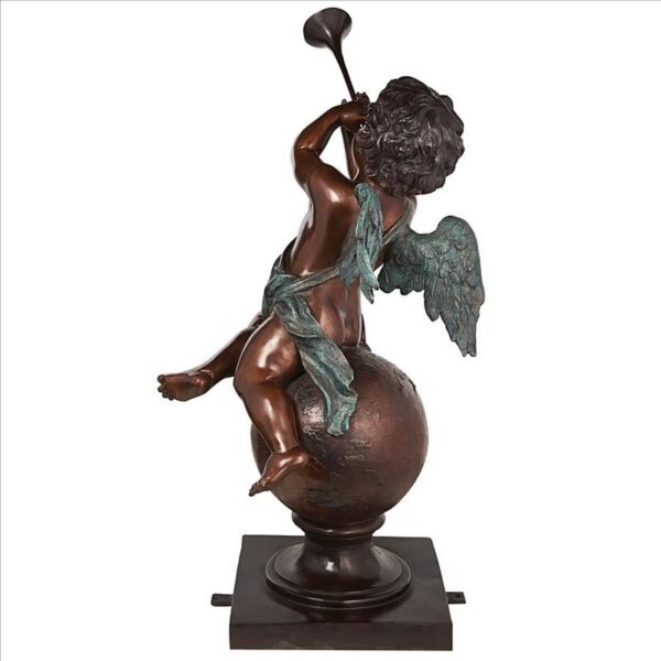 Design Toscano KW47160 20 Inch Baby Gabriel Sounding Heaven S Trumpet Cast Bronze Garden Angel Statue