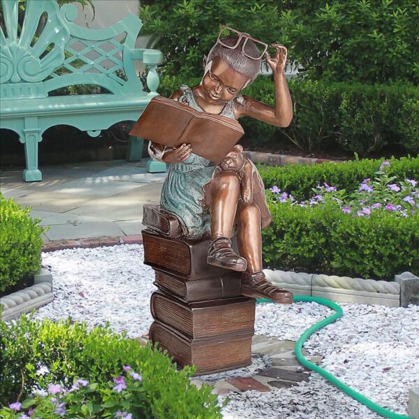 Design Toscano KW97131 19 Inch Book Loving Betty Reading Girl Bronze Garden Statue