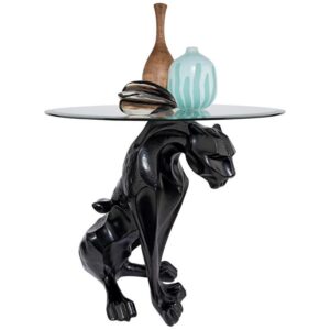 Design Toscano KY72408 18 1/2 Inch Jaguar Glass Top Table - Black