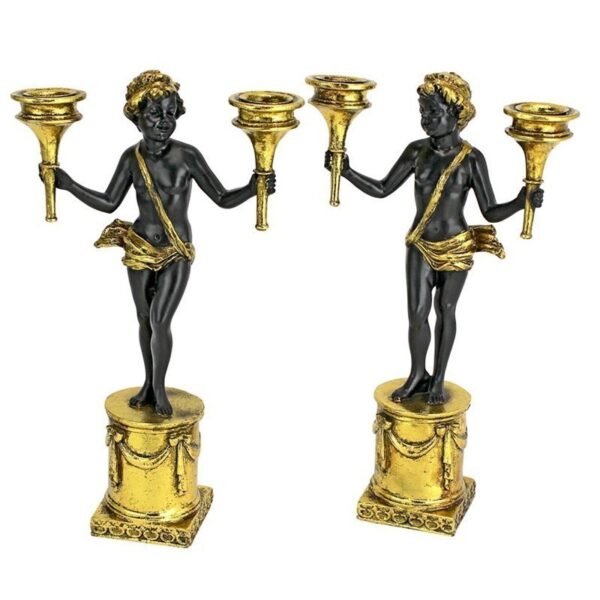 Design Toscano KY793089 6 1/2 Inch Neoclassical Cherub Candlesticks, Set of 2