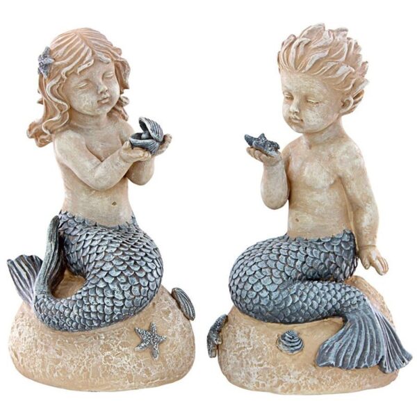 Design Toscano LY97210511 5 1/2 Inch Mergirl and Merboy Statues, Set of 2