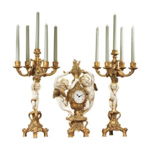 Design Toscano PD92008 21 Inch Set of Cherubs Harvest Clock and Candelabrum