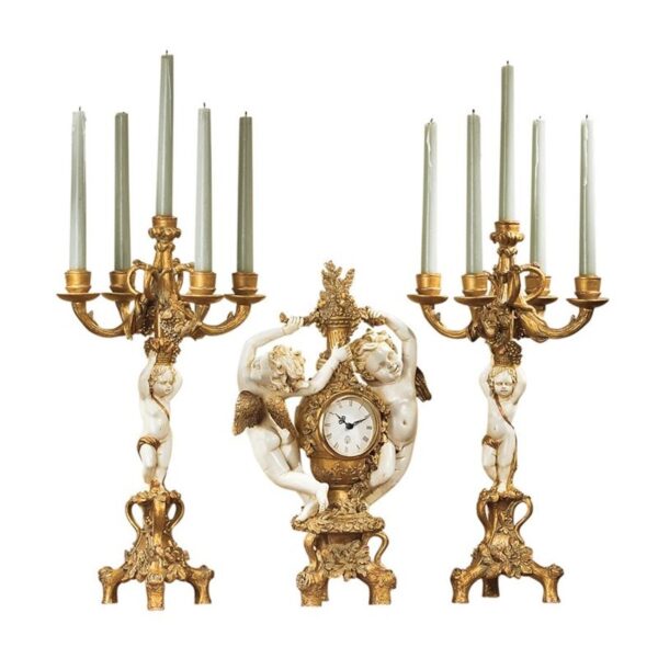 Design Toscano PD92008 21 Inch Set of Cherubs Harvest Clock and Candelabrum