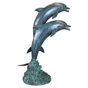 Design Toscano PK739 22 1/2 Inch Twin Dolphins in Tandem Statue - Bronze