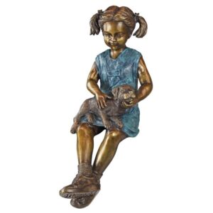 Design Toscano PN6341 13 Inch Sitting Savannah Girl with Dog - Bronze